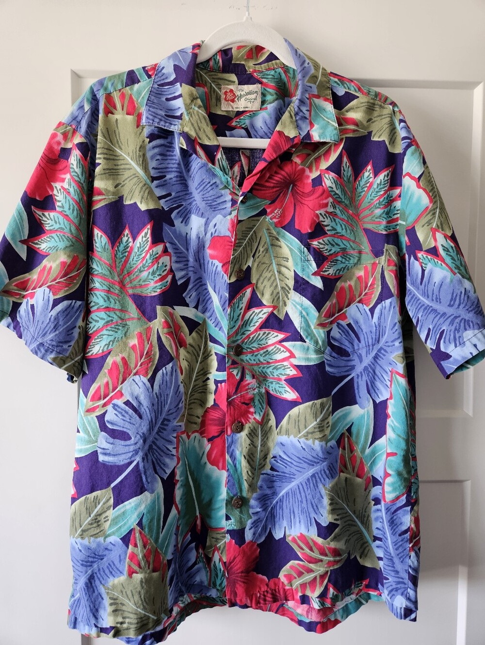 Vtg Hilo Hattie Hawaiian Shirt Mens L Jungle Bloom Hibiscus Monstera Cotton
